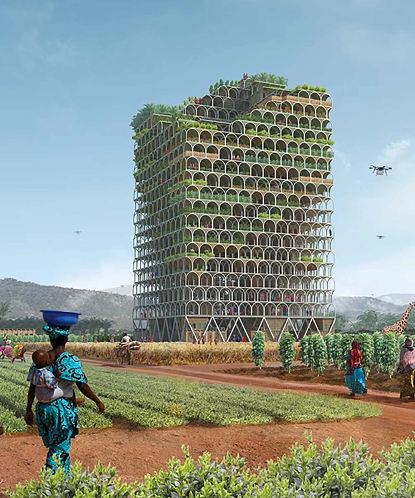 Pawel Lipiński and Mateusz Frankowski, "Mashambas Skyscraper", Conceptual architecture with integrated agriculture, Proposed for Africa, 2017.