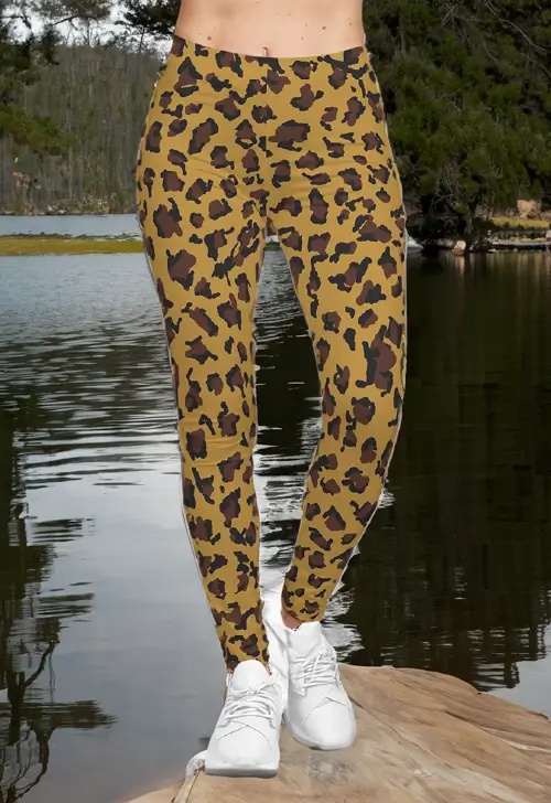 Digital illustration created by human; hand drawn; cheetah print; print on demand; jogger tights