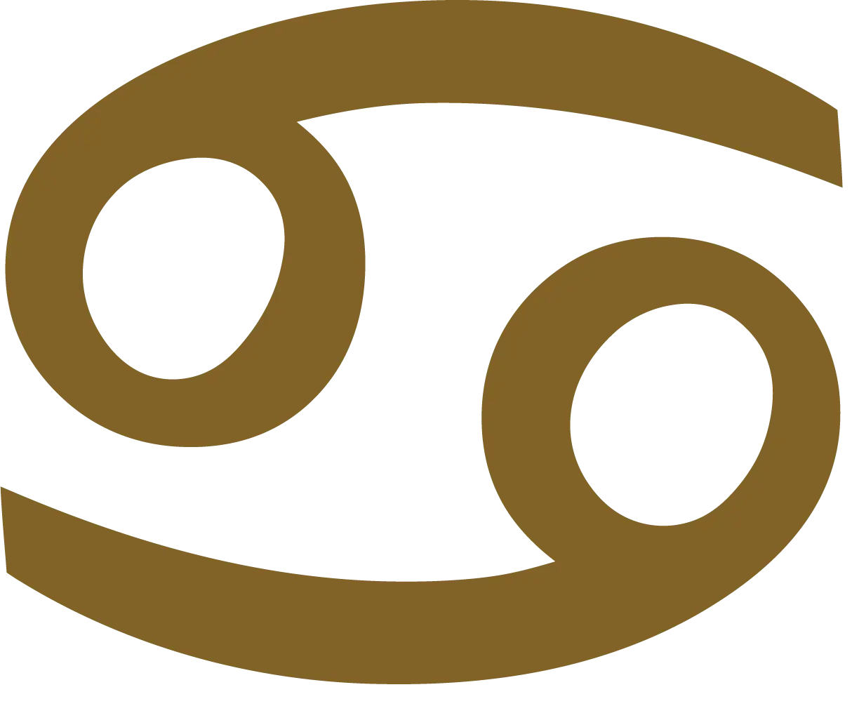 gold digital illustration of zodiac symbol for Cancer; made for this site page
