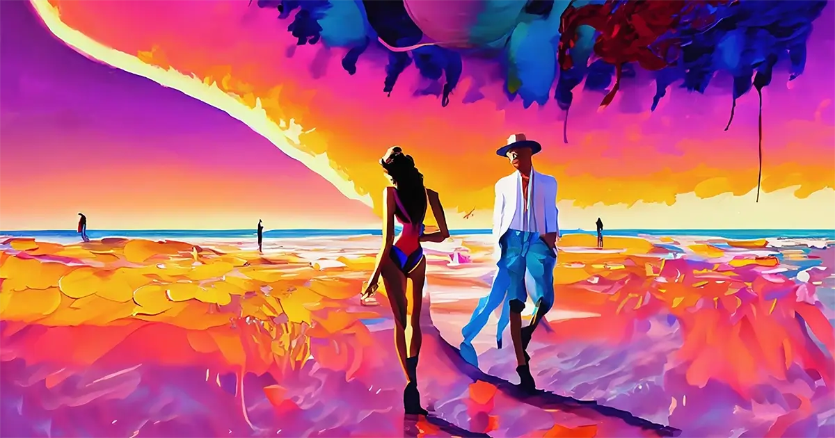 Swimsuit, beach, couple. 