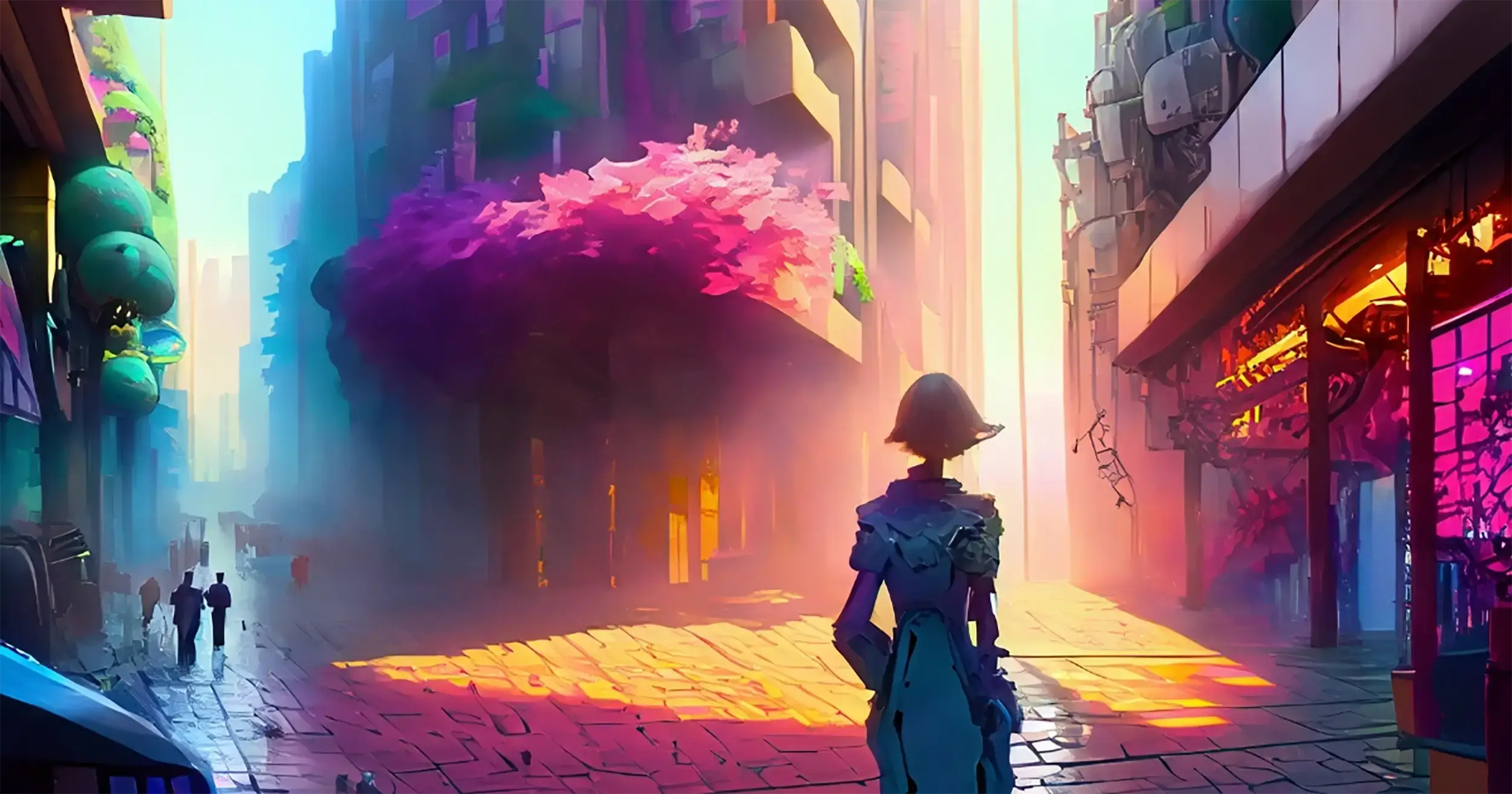 Woman on urban street. 