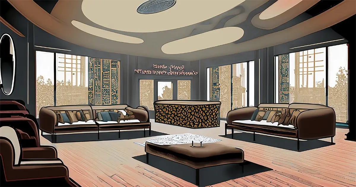 Artist interpretation of Scandinavian design for art history article. A beautifully furnished room.