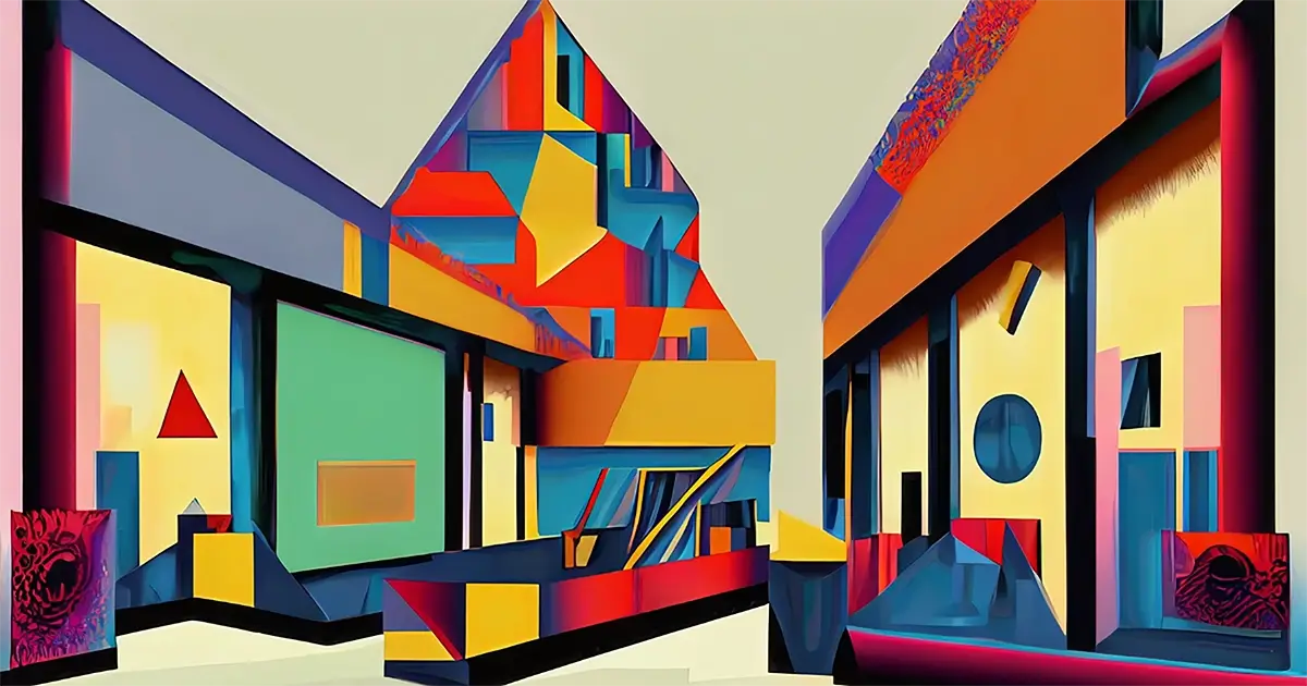 Artist interpretation of Bauhaus design for art history article. A colorful rendition. 