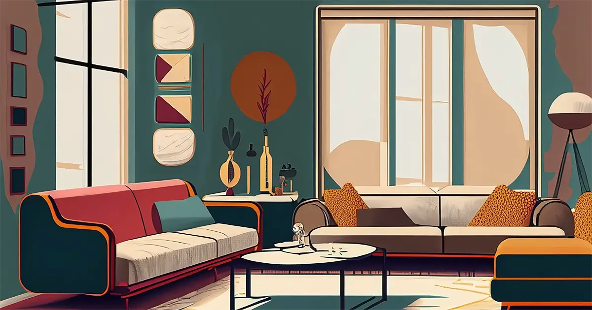 Artist interpretation of Mid-Century Modern design for art history article. Seamless form and function. 