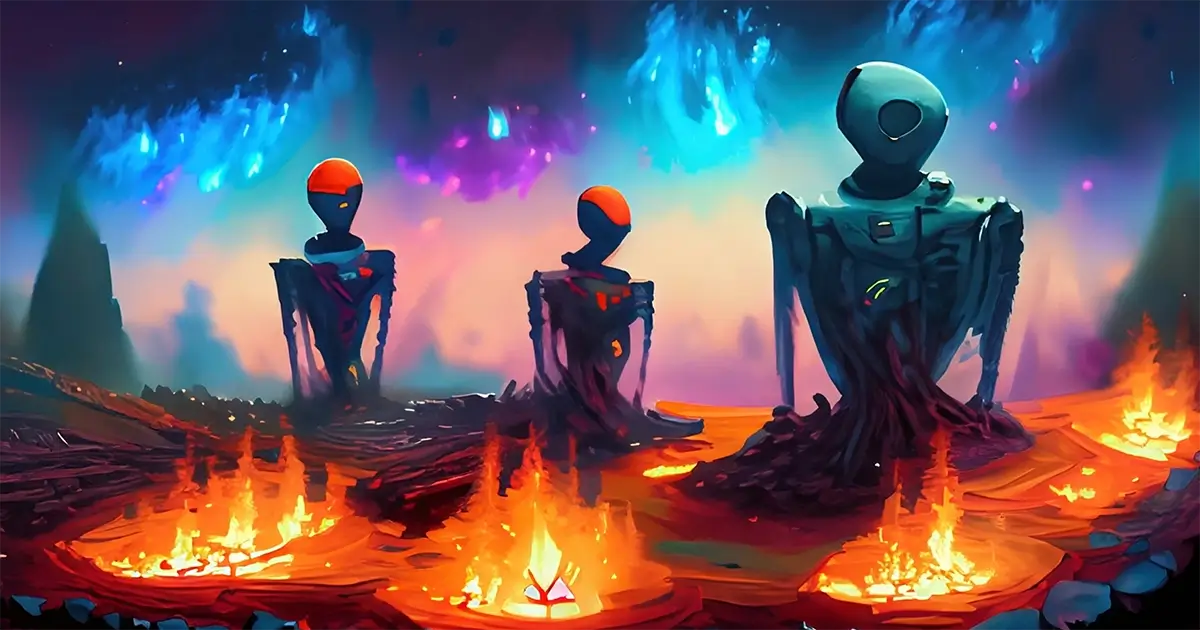 On an alien planet somewhere robots are having a hot coal ritual. 