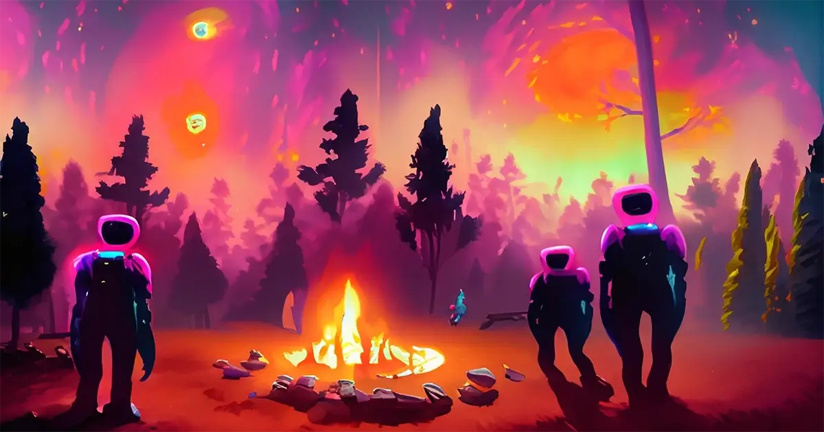 On an alien planet somewhere the robots are camping with their scout troop. 