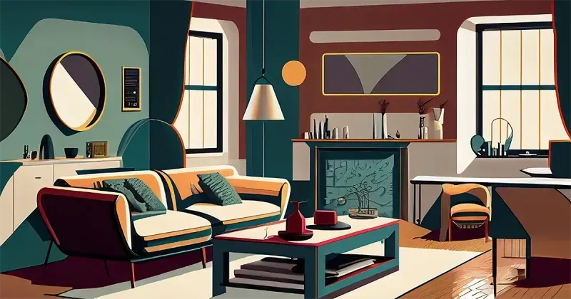 Artist interpretation of Mid-Century Modern design for art history article. Seamless form and function. 