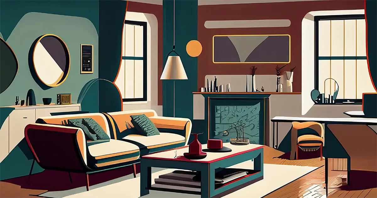 Artist interpretation of Mid-Century Modern design for art history article. Seamless form and function. 