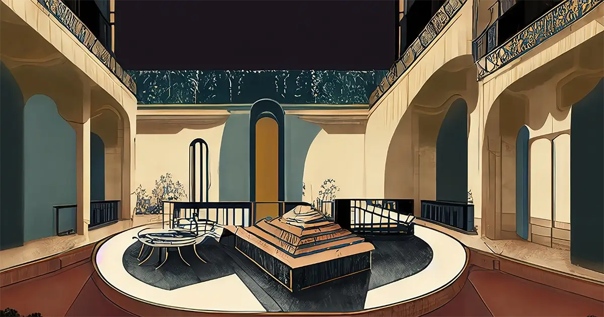 Artist interpretation of Art Deco design for art history article. Luxury and opulence. 